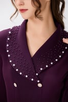 فستان بليسية عنابى مزين بالؤلؤ