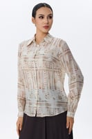 بلوزة شيفون مطبعة بنقوش هندسية