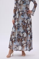 فستان ميدي مورد بأكمام طويلة