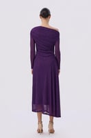 فستان ميدي بنفسجي كتف واحد | فستان سهرة أنيق