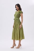 فستان ميدي أخضر كيوي