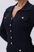 فستان أسود استرتش بأزرار أمامية