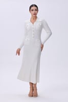فستان أبيض استرتش بأزرار أمامية