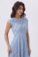 فستان ميدي أزرق دانتيل