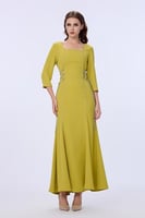 فستان كريب كيوي برباط كريستال