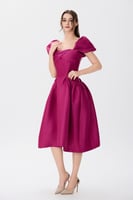 فستان ستان فوشي بكسرات