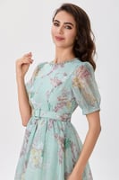 فستان اورغنزا تركواز بنقشة الزهور