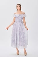 فستان اورغنزا بنفسجي بتطريز مميز