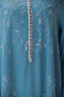 جلابية ستان ازرق بترولي مع إكسسوار