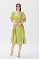 فستان ستان كيوي مطرز بالؤلؤ