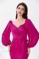 فستان ستان فوشيا مع رباط