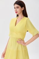 فستان شيفون أصفر بليسية ناعم