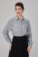 بلوزة اورغنزا حرير بنقشة الازرق