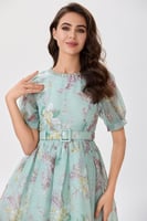 فستان اورغنزا تركواز بنقشة الزهور