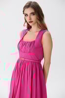 فستان قطن فوشيا بزم على الصدر