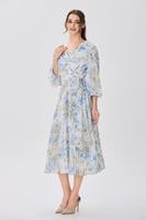 فستان شيفون اوف وايت بنقشة الورد