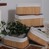 طقم سلات 5 قطع كبير مستطيل خشبي