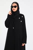 L148- عباية كريب أسود كرستالات