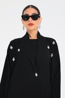 L148- عباية كريب أسود كرستالات