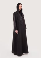 L190- عباية لنن تطريز أسود