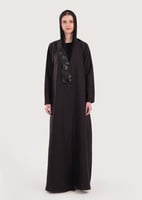 L190- عباية لنن تطريز أسود