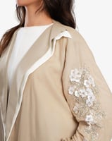 L018- عباية لنن بيج تطريز