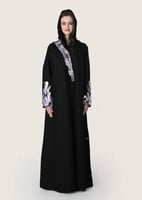 L203- عباية لنن اسود تطريز