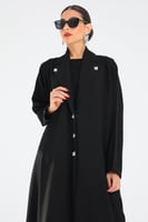 L147- عباية كريب أسود كرستالات