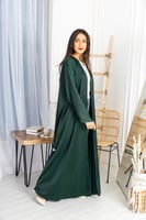 L060 - عباية عملية قماش كريب ستان اخضر