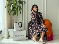 فستان قصير ساتات بطبعة مميزة فري سايز