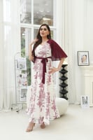 فستان عنابي بطبعه موردة