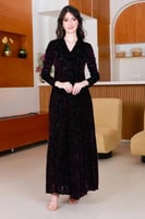 فستان مخمل مطبوع اسود & بنفسجي