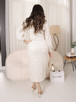 طقم بيج دانتيل تنورة ميدي وبلوزة