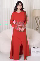 طقم بلوزة وتنورة احمر بتطريز فاخر