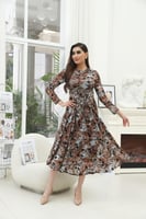 فستان ميدي أنيق بطبعات ورود باللون الأسود فاخر وقص...