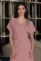 فستان كريب وردي