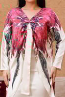 فستان ساتان بيج مزين بنقشة حمراء | سيزون