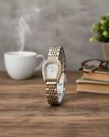 ساعة نسائية لونين ذهبي وفضي مرصعة زركون - مينا أبي...