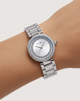 ساعة نسائية سيزون فضية - إطار دائري مرصع زركون