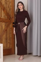 فستان سهرة بني كريب & استرتش