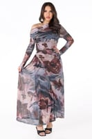 فستان ميدي بطبعة زهري