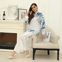 طقم مشجر ازرق كتان