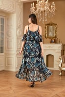 فستان بقماش ابل ازرق بكشكش