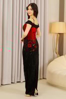 فستان مخمل أحمر وأسود