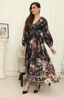 فستان نسائي ميدي مخصر بطبعة الورود