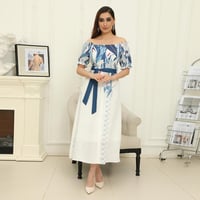 فستان ميدي مطبوع بأكمام كلاسيكية