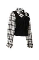 بلوزة أسود باكمام طويلة مربعات