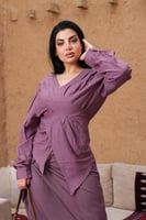 طقم كريب موف - بلوزة بأكمام بف وتنورة كلوش