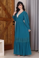 فستان مكسي أخضر داكن