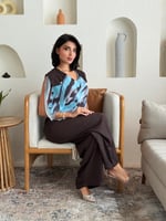 طقم بنطلون وبلوزة شيفون بني